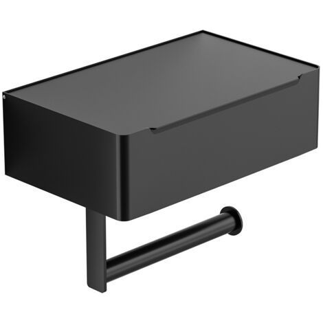 1 pc Toilet paper holder with wipes box, matte black wall-mounted, toilet paper holder, stainless steel roll holder for kitchen and bathroom, self-adhesive or drilled (1/3)