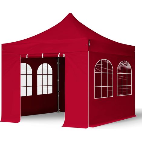 TOOLPORT 3x3m PES 750 Pop up gazebo party tent PREMIUM Steel 40 mm, incl. Sidewalls with Windows, red (1/5)