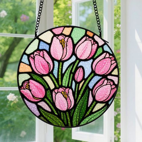 9cm Suspension en vitrail - Attrape-soleil unique artistique coloré, décoration jardin maison, cadeau Fête des Pères, Anniversaire pour homme, femme (1/5)