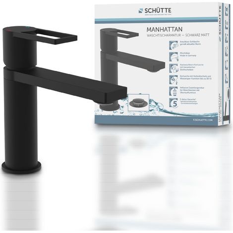 Robinet de lavabo avec bonde de vidage, mitigeur de salle de bain, mitigeur monocommande de salle de bain avec bouchon de vidange pop-up, mitigeur lavabo, noir (1/5)