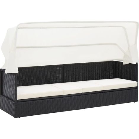 Lettino prendisole sedia a sdraio lettino prendisole letto da giardino mobili da esterno per patio con baldacchino in vimini nero 020012278
