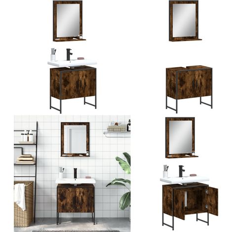 2-tlg. Badmöbel-Set Räuchereiche Holzwerkstoff - Badmöbel - Badschrank - Waschtischunterschrank - Spiegelschrank - Badezimmermöbel - Home & Living (1/5)