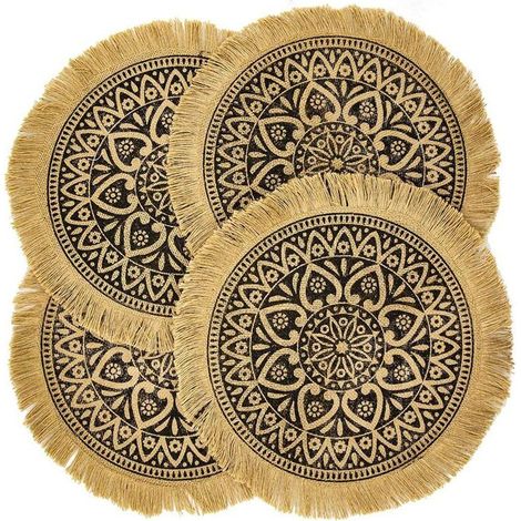 Table à manger Marron Tassel A CAPASIN Lot de 4 sets de table ronds bohèmes marron pour salle à manger moderne Dîner beige t (1/4)