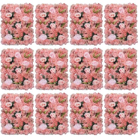 12 pièces 40 x 60 cm mur floral artificiel Mur de roses Panneaux muraux floraux Panneaux de fond floraux artificiels Décoration de fond de mariage en rose (1/5)