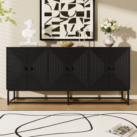 Buffet noir mat 3 portes doubles grand rangement pour salon salle à manger et bureau (1/5)
