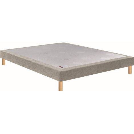 Sommier tapissier 1 personne Epeda NOYER GREGE en tissu greige avec lattes en bois massif et renfort central 110 cm
