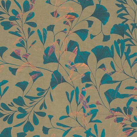 Carta da parati natura Profhome 782232 Carta da parati TNT goffrata a caldo liscia con ornamenti floreali opaca marrone blu-turchese rosa 5,33 m2