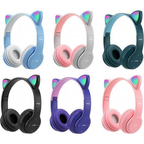 Trade Shop - Q-EM51 KABELLOSER BLUETOOTH-GAMING-KOPFHÖRER LED-KATZENOHREN-SMARTPHONE - (1/5)