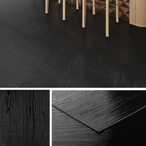 Dalle PVC Adhesive Sol Bois Noir 30x30CM Lino Sol Adhesif Noir Imperméable Carrelage Adhesif Sols Salle de Bain Parquet Adhésif Sols PVC Adhésif Foncé Bois Salon Cuisine Chambre, 4 Dalles (1/5)