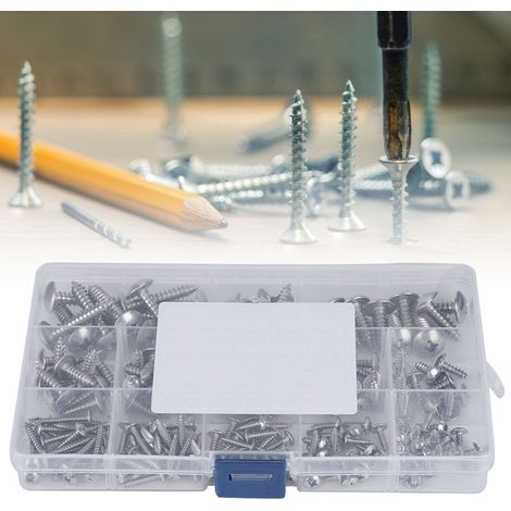 Assortiment de 180 vis autotaraudeuses à tête plate en acier inoxydable M3, M4, M5 et M6 pour une large gamme d'applications (1/5)
