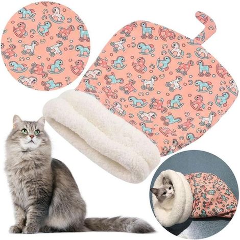 Sac de Couchage pour Chat, Mignon Sac de Nid de Chat de Poche de Bande Dessinée, Nid de Chat en Peluche Douce, 360 ° Enveloppant Confortable, Sac de Couchage pour Chien de Chat D'intérieur (Rose) (1/4)