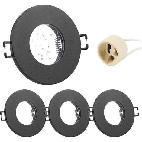 4x Spot Encastrable GU10 Aluminium, IP65 Noir Support Spot Encastrable Cadre De Montage Avec Douille GU10, Rond Spot de Plafond 68mm imperméable extra plat Pour LED Salle de bain, 230V (1/5)