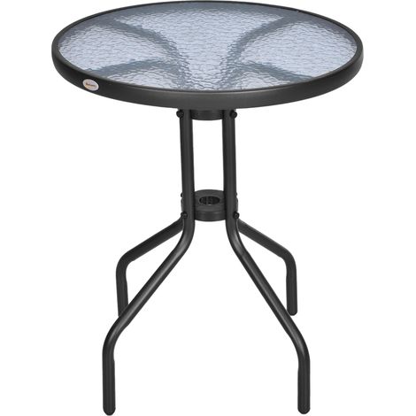 Table de jardin ronde en métal avec plateau en verre trempé Ø60 x H70 cm pour balcon et terrasse (1/5)