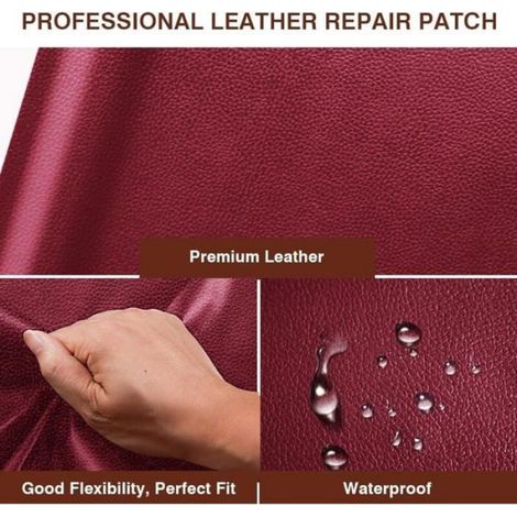 Simili Cuir Autocollant Patch, 35x137cm, Réparation Cuir, Meubles, Chaises, Canapés (Bordeaux) (1/4)