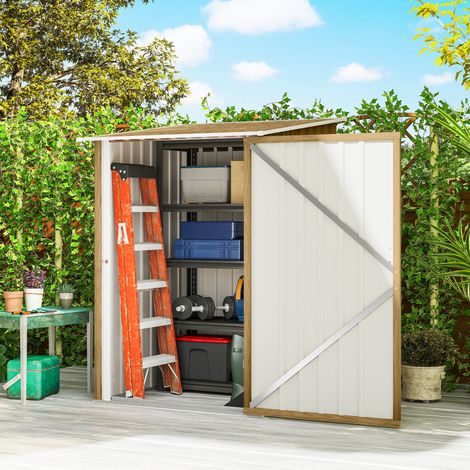 Caseta de Jardín Metálica 0,92 m² 100x103x160 cm con 1 Puerta y Cerradura para Almacenamiento Herramientas Marrón Claro (1/5)