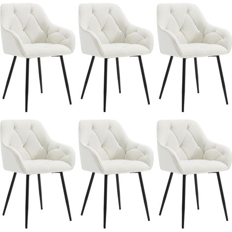 WOLTU Set 6 Sedie Moderne da Cucina o Soggiorno in Velluto con Gambe in Metallo Crema