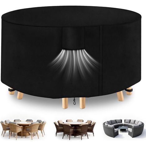 Housse de protection pour meubles de jardin - Imperméable - Oxford 420D - Coupe-vent - Avec ventilation et résistance aux UV - Pour meubles de balcon - Table ronde - Diamètre : 190 x 80 cm (1/5)
