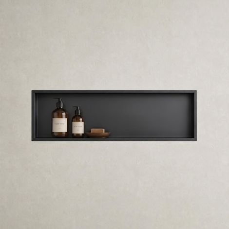 Mai & Mai Nicchia a Parete 30x90cm, Mensola Doccia a Muro a Incasso Piastrellabile in Acciaio Inox Facile da Montare, Nero