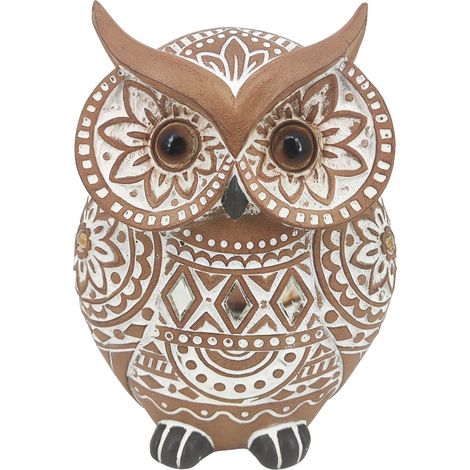 Figura de búho de resina terracota con mandalas blancos 16 cm (1/2)