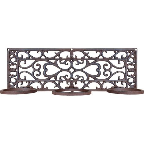 Esschert Design – Porte pots rectangulaire en fonte pour 3 pots – Dimensions L 51,4 x P 16 x H 17,7 cm – Pour extérieur – Moulures élégantes (1/5)