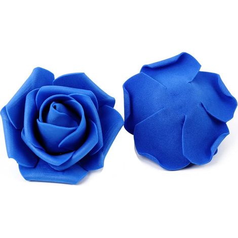 Lot de 50 - Lot Fleurs Mousse Rose Artificielle Tête Mariée Bouquet Décoration Mariage Partie - 6-7cmx 3.5 cm - Bleu Royal (1/5)