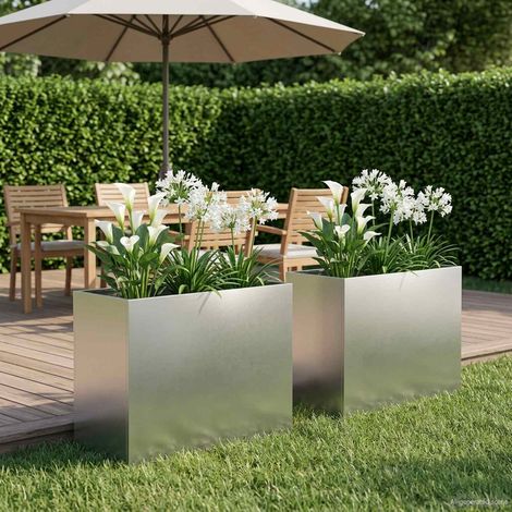 vidaXL Macetero de Jardín 2 uds. Plateado 60 x 30 x 50 cm (1/5)