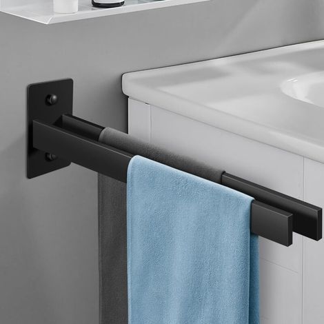 PorteServiettes Noir Acier Inoxydable Barre Double Adhésive, Support Mural, Idéal pour Salle de Bain et Cuisine (40x13x7 cm) (1/4)
