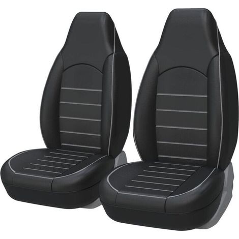Universal Faux Leather Front Car Seat Covers for 2 Seats, Black/Gray, Car Interior Tuning (1/5)