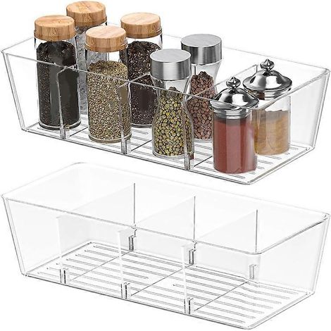 Vorratskammer-Organizer und Aufbewahrungsboxen, transparente Kunststoff-Aufbewahrungsboxen mit 3 herausnehmbaren Trennwänden, BPA-freie Kühlschrank-Organizer (1/5)