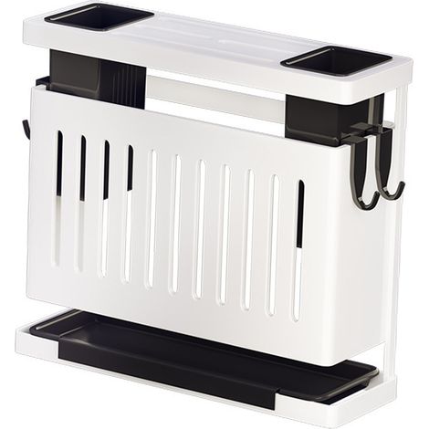Porte-couteaux mural avec égouttoir, support multifonction pour couverts et baguettes, organiseur de cuisine blanc (1/5)
