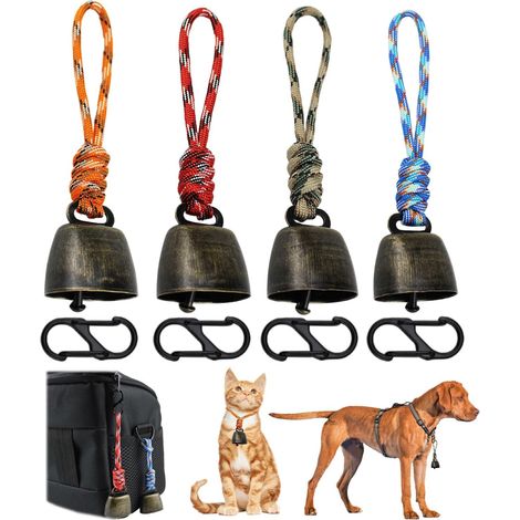 4 Pcs Mini Vintage Metal Cow Bells Bear Bells Copper Bells Hiking Backpack Decoration Keychain with Bell Four Colors (1/5)