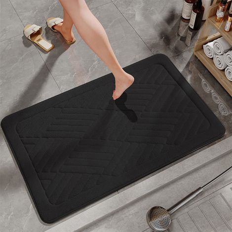 Tapis De Bain - Mousse À Mémoire De Forme - Absorbant Non Glissant - Lavable En Machine - Velours Microfibre - 40x60 cm - Noir - 1 Pièce (1/5)