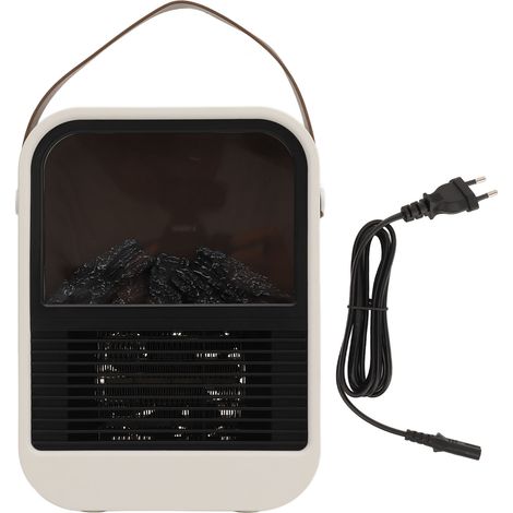 Chauffage électrique blanc silencieux rapide effet flamme charbon réaliste ignifuge ventilateur soufflant chaud pour maison chambre prise UE 95V‑240V (1/5)