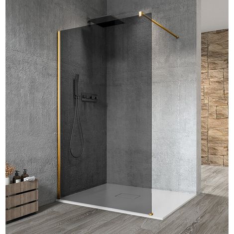 VARIO GOLD MATT Panneau de verre de douche monobloc, montage mural, verre fumé, 800 mm (1/3)