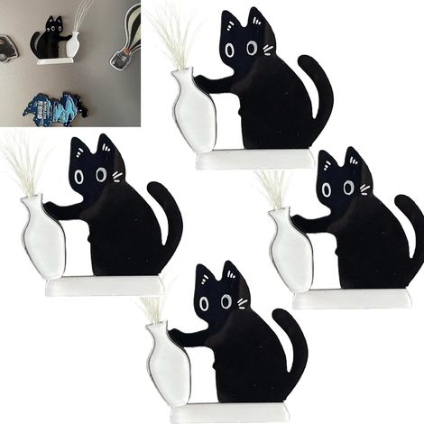 Aimant de réfrigérateur noir chat pressé vase décoration barbe de chat collectionneur aimant de réfrigérateur aimant acrylique animal de compagnie décoration commémorative décoration de (1/5)