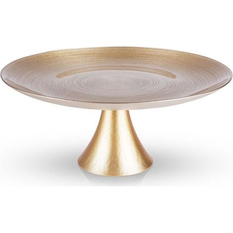 Plateau À Gâteau - Verre Doré - Sur Pied - Diamètre 28 Cm - Hauteur 11,5 Cm - 1 Pièce (1/5)