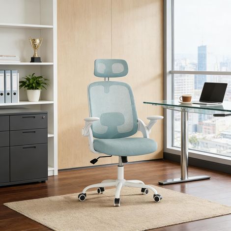 Chaise de bureau avec appuie-tête réglable et accoudoirs 3D, bleu (1/5)