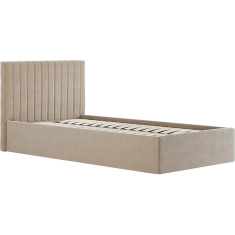 Berlin Ottoman Single Bed Frame- Velvet - L203 x W109 x H89 cm - Beige - Flat Pack