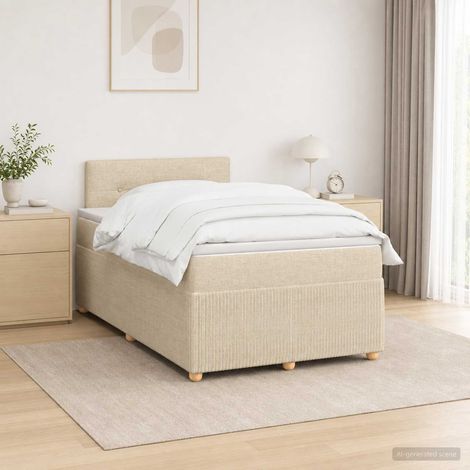 vidaXL Lit boxspring avec matelas Crème 120 x 200 cm Tissu (1/5)