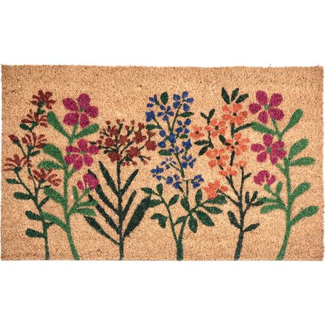 Felpudo antideslizante 40 x 60 cm con dorso de PVC motivo floral de fibra de coco natural Tekkona (1/5)