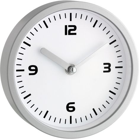 TFA Dostmann 60.3012 Quarz Wanduhr 160 mm x 45 mm Silber Badezimmer-/Feuchtraum geeignet