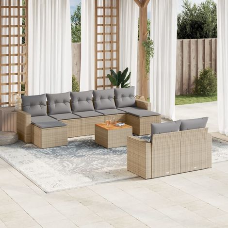 Juego de sofás jardín con cojines beige 10 pzas ratán sintético vidaXL (1/5)