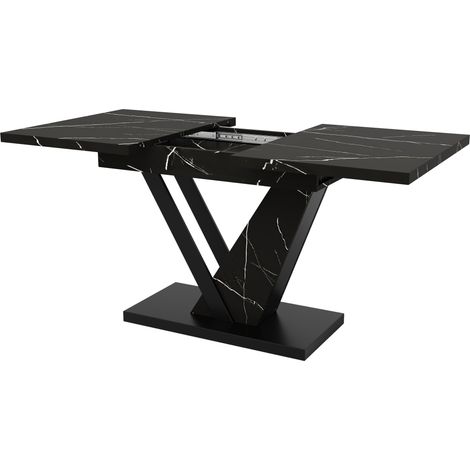Mesa extensible de comedor 120-160 x 75 cm negra con efecto mármol MDF y metal HOMVRA (1/5)