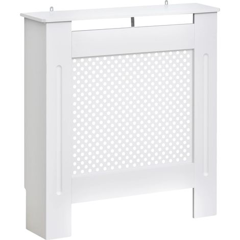 Cubierta para radiador, material MDF, dimensiones 78 cm x 19 cm x 82 cm, apta para radiadores estándar, diseño con rejilla frontal, sistema de seguridad antivuelco. (1/5)