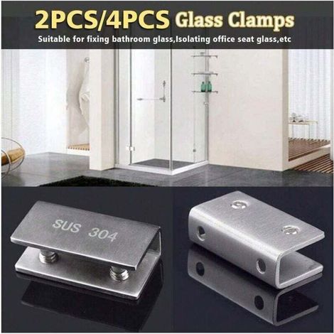 Paquet de 2 pinces de porte de douche en verre en acier inoxydable modernes, fixées au mur, 8-12mm