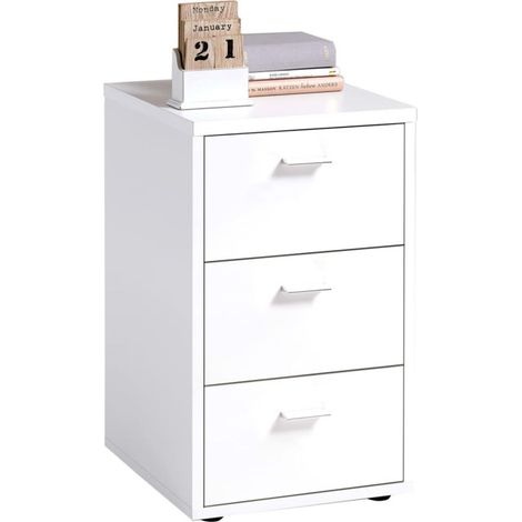 Table de Chevet 3 Tiroirs Design "Gania" 62cm Blanc (1/3)