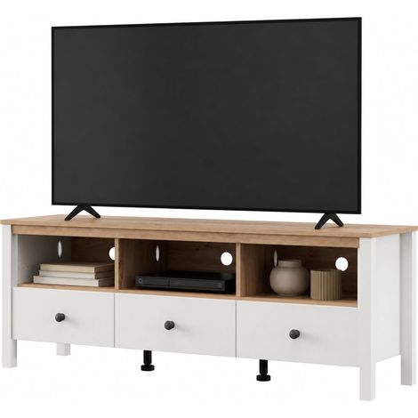 Mobile Porta tv Tiarno, 3 Cassetti, 4 Ripiani, con Piedini, 143x40x54h cm Bianco Opaco