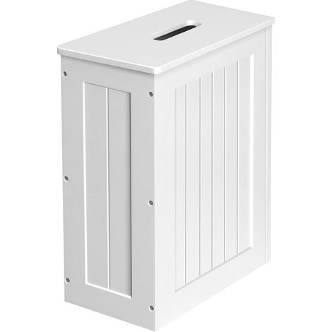 Toilet Paper Roll Holder White Wooden Free Standing Bathroom Storage Cabinet Shelfs (1/5)