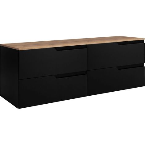 Waschtischunterschrank - 160 cm - Schwarze Eiche - Modernes Design - 4 praktische Schubladen