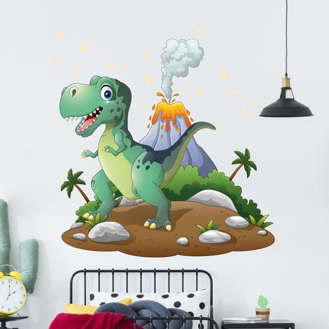 Stickers muraux Sticker Mural Autocollant - DINOSAURE TYRANNOSAURE SUR ÎLE - Stickers adhésifs - 80x120cm (1/5)